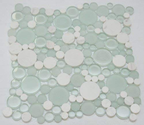 Bubbles Snow Dove Mosaic Tiles with White Marble with Frosted and Polished Glass  for Bathroom and Kitchen Walls Kitchen Backsplashes