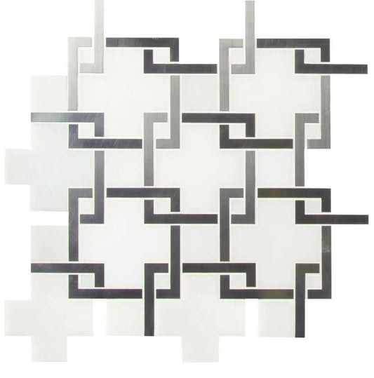 MSI Blanco Lynx 10.47 in. x 10.4 in. x 8 mm Polished Marble Stone with Metal Mosaic Floor Wall Tile