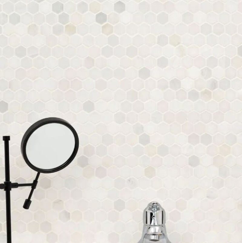 White Creamy Brownish Champagne Hexagon 1 in. Marble Floor Wall Tile Polished for Kitchen Backsplash, Bathroom Shower, Fireplace, Accent decor (Box of 10 Sheets)