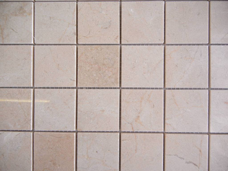 M S International Crema Marfil 2x2 Polished Marble Mesh-Mounted Mosaic Floor Wall Tile