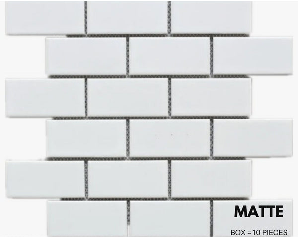 White Tile Ceramic Subway Brick  2" X 4" Matte - Wall Tile, Backsplash Tile, Bathroom Tile on 12x12 Mesh for Easy Installation