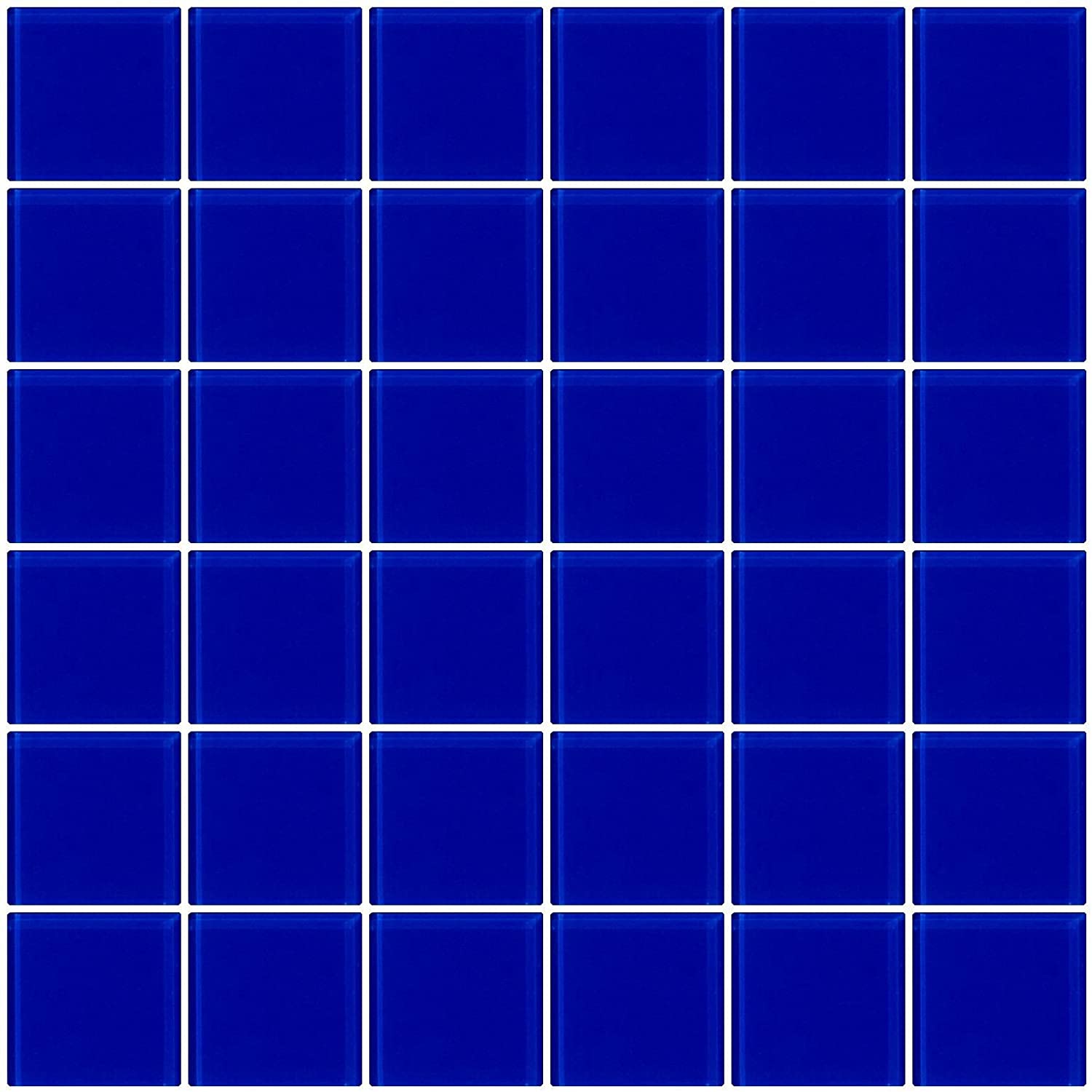 Premium Quality Blue 2x2 Square Mosaic Glass Wall Tile on Mesh 12x12 inch for Kitchen Backsplash, Bathroom Walls, Pool Tiles