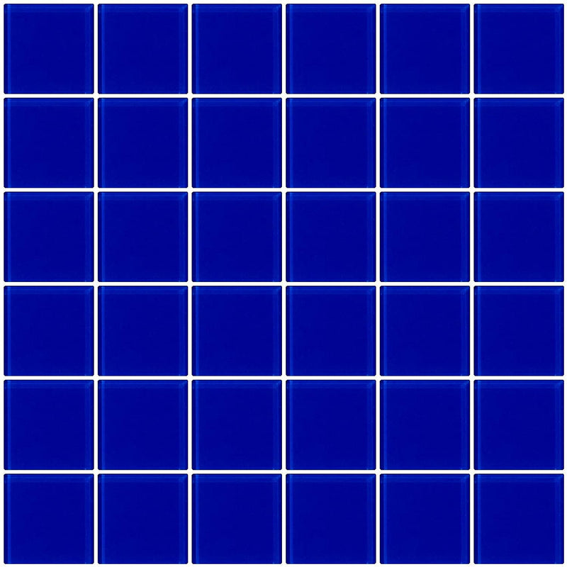 Premium Quality Blue 2x2 Square Mosaic Glass Wall Tile on Mesh 12x12 inch for Kitchen Backsplash, Bathroom Walls, Pool Tiles