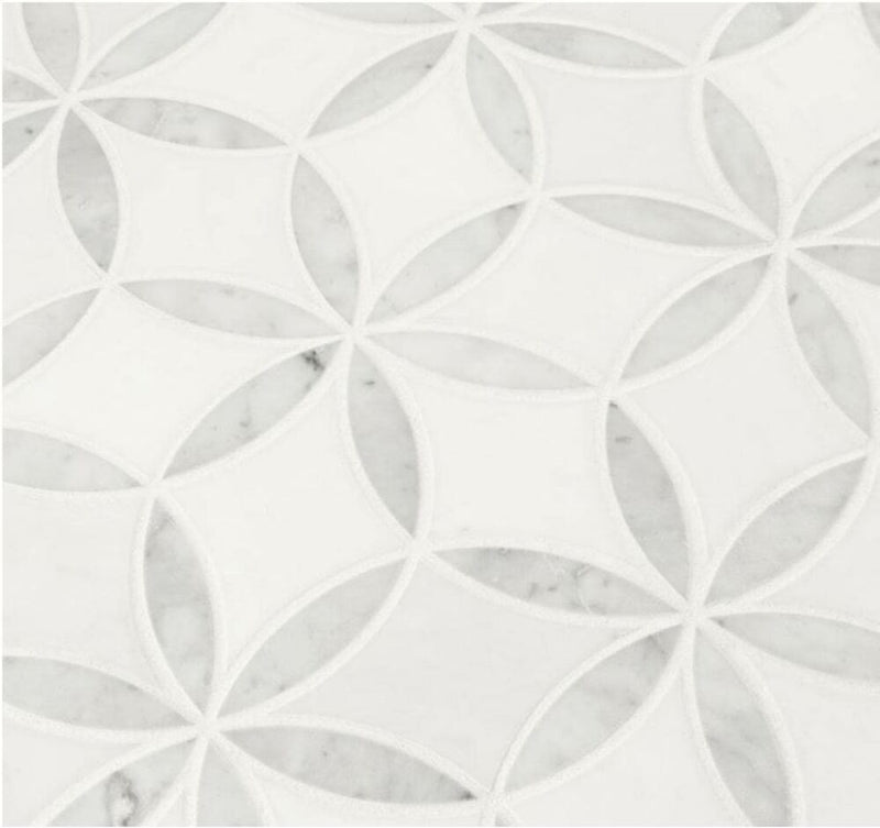 La Fleur Bianco Dolomite with Carrara Floral Marble Polished Pattern for Floor and Wall Tile, Kitchen Backsplash, Accent Wall Tile - 5 Sheet Pack Set(3.1 Sq.ft)