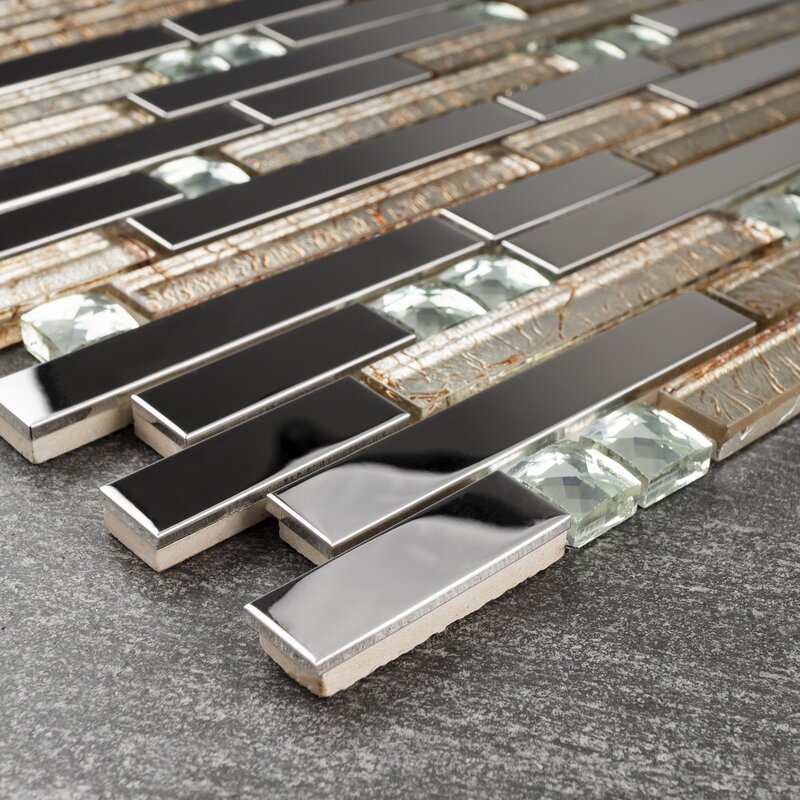 Shiny Stainless + White Diamond Glass + Galaxy Gold Light Glass Tile