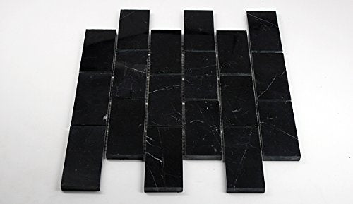 Nero Marquina Black Marble Brick Mosaic Tile 2'' X 4'' Polished