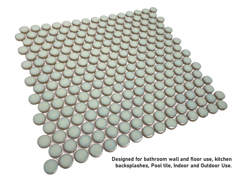 Penny Round Vintage Green Glossy Porcelain Mosaic for Bathroom Floors and Walls, Kitchen Backsplashes, Pool Tile By Vogue Tile