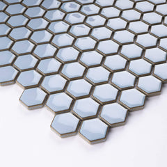 Vintage Sky Blue Hexagon Porcelain Wall Floor Mosaic Tile Polished for Kitchen Backsplash, Bathroom Shower, Accent décor