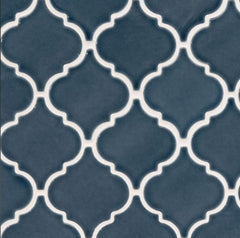 Navy Blue Lantern Arabesque Handcrafted Ceramic Mosaic Wall Tile for Kitchen Backsplash, Bathroom, Accent Wall