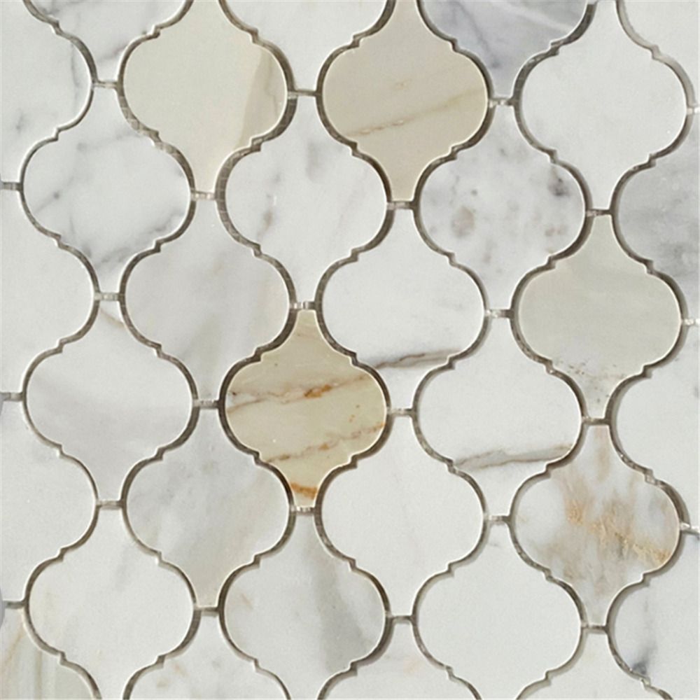 Calacatta Gold Marble Arabesque Lantern Marble Mosaic Floor and Wall Tile for Kitchen Backsplash, Wall Tile for Bathroom, Shower Wall Tile, Accent Wall, Fireplace Surround