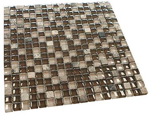 Brown with Dark Emperador Square Glass Mosaic Tile for Bathroom and Kitchen Walls Kitchen Backsplashes By Vogue Tile - Tenedos
