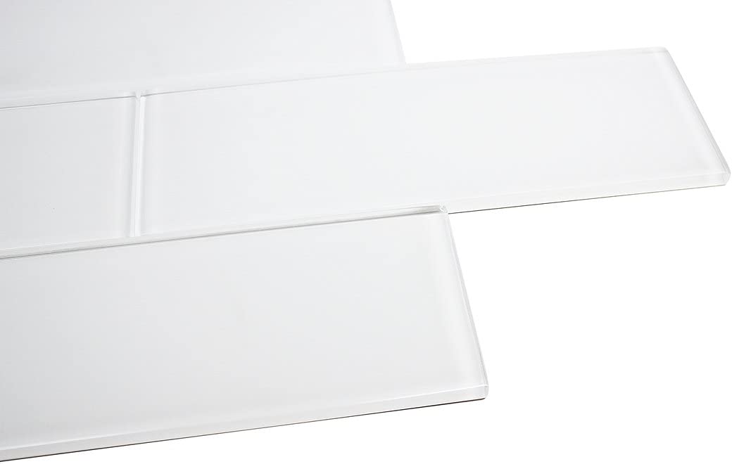 Super White Glossy - 3x9 Bright White Subway Glass Tile - Bathroom Tile & Kitchen Backsplash Tile (Price Per 3 Square Feet, 15 Pieces)