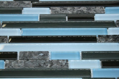 Laguna Blue Random Pattern Glass Wall Tile; Color: Black & Blue Glass with Blue Pearl