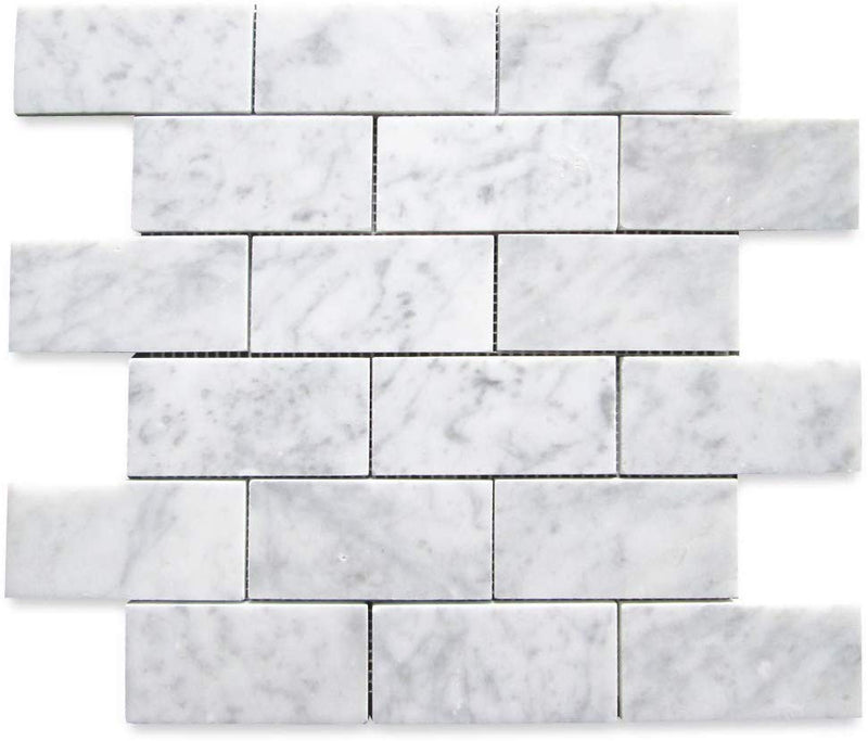 Carrara White Italian Carrera Marble Subway Brick Mosaic Tile 2 x 4 Polished - Tenedos