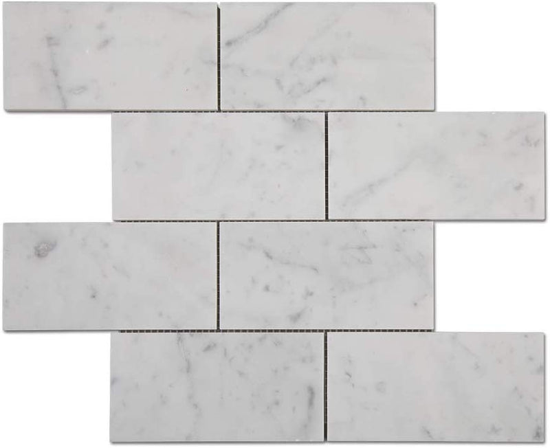 Carrara Marble Italian White Bianco 3x6 Marble Subway Floor and Wall Tile Polished for Kitchen Backsplash, Bathroom Wall, Fireplace Surround