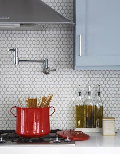 White 1" Hexagon Porcelain Mosaic Floor and Wall Tile on mesh Sheet for Kitchen Backsplash, Bathroom, Accent Wall