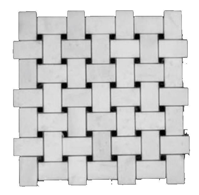 Statuary Crystal Marble Italian White Statuario Basketweave Mosaic Floor Wall Tile with Nero Black Dots Polished