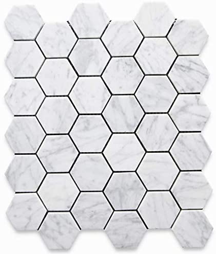 Carrara White Marble Hexagon Mosaic Floor Wall Tile 2 inch Honed Bianco Bathroom Kitchen Backsplash Fireplace