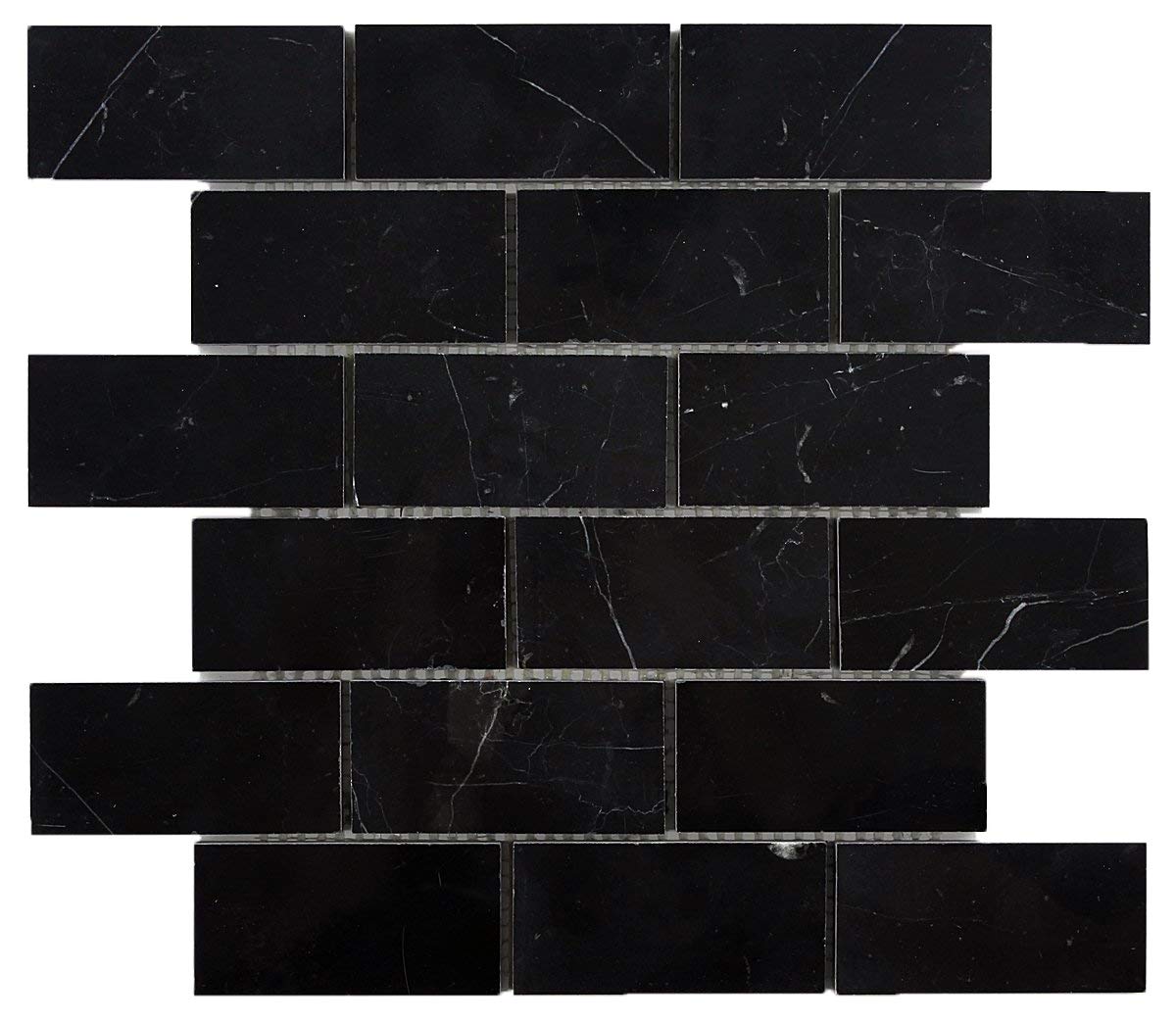 Nero Marquina Black Marble Subway 2x4 Brick Wall Floor Mosaic Tile Polished