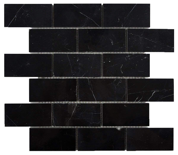 Nero Marquina Black Marble Subway 2x4 Brick Wall Floor Mosaic Tile Polished