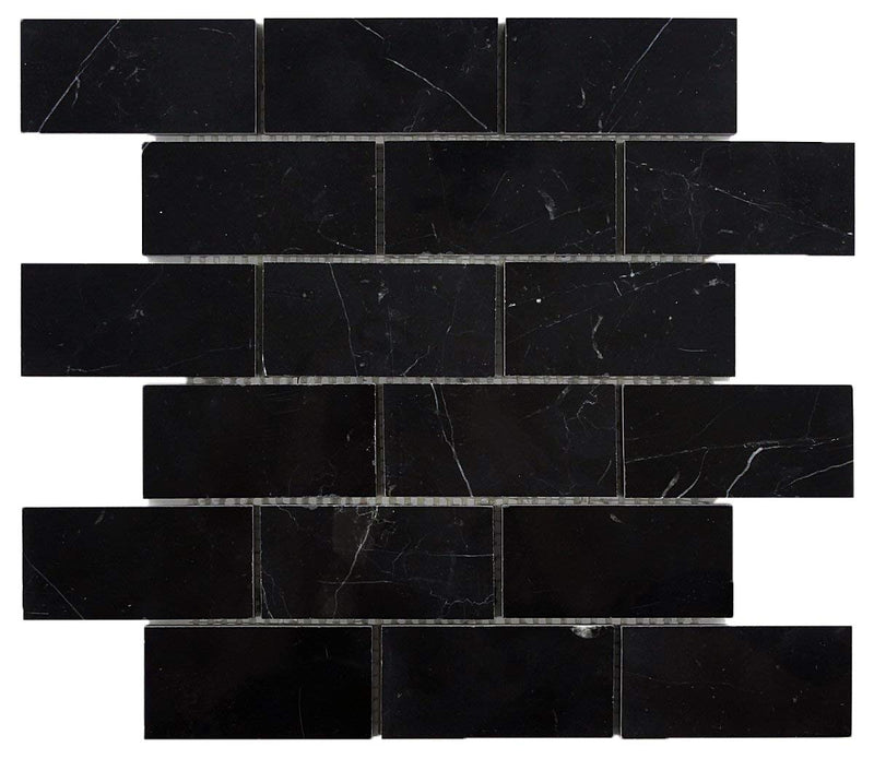 Nero Marquina Black Marble Subway 2x4 Brick Wall Floor Mosaic Tile Polished