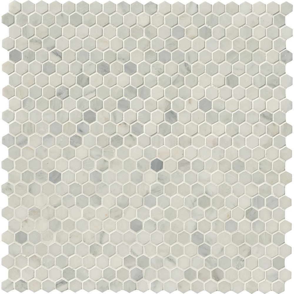 MS International Greecian White 1" Hexagon 12 in. x 12 in. x 10 mm Polished Marble Mesh-Mounted Mosaic Tile