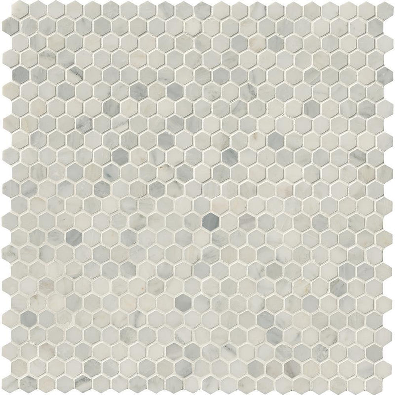 MS International Greecian White 1" Hexagon 12 in. x 12 in. x 10 mm Polished Marble Mesh-Mounted Mosaic Tile