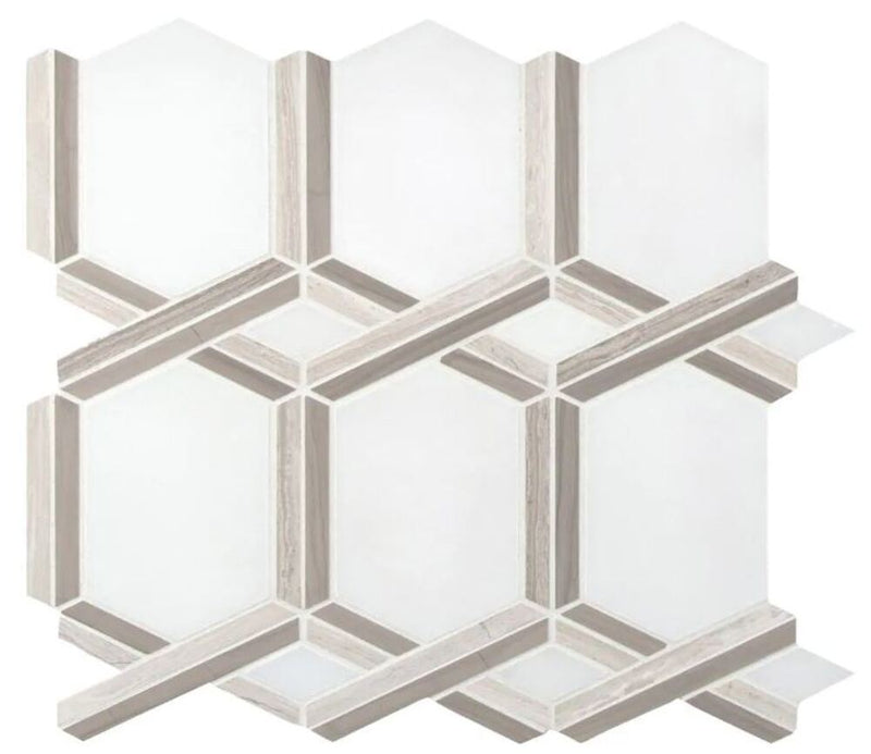 Pedemonte White Athens Grey Hexagonal Pattern Marble Floor and Wall Mosaic Tile for Bathroom Shower, Kitchen Backsplash, Accent decor, Fireplace Surround