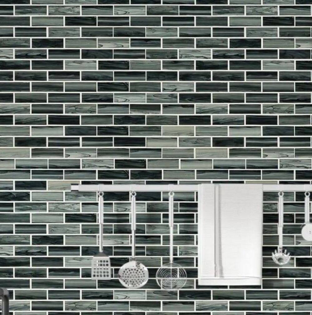 2X6 Ombre Brick Pattern Light Greenish Blue Stripe Glass Mosaic Tile for Kitchen Backsplash, Wall Tile for Bathroom, Shower Wall Tile, Accent Wall