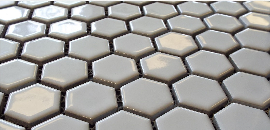 Vogue Hexagon White Porcelain Mosaic Hex Glossy Tile Designed in Italy (12x12)