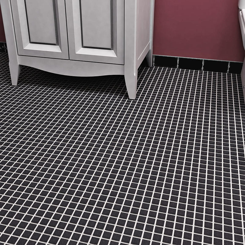Retro Square 1x1 Porcelain Floor and Wall Tile Matte Black for Kitchen Backsplash, Bathroom Shower, Accent Decor