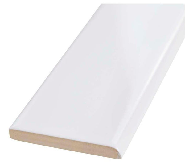 White Gloss Finish 2x8 inch Ceramic Bullnose Subway Wall Trim Tile (Box of 5 Pieces)