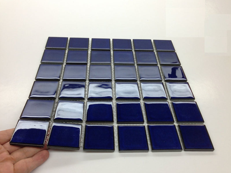 Premium Quality Cobalt Blue Porcelain Square Mosaic Tile Shiny Look 2x2 Inch
