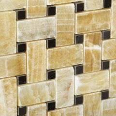 Honey Onyx Marble  Basketweave with Black Tile Premium - Polished