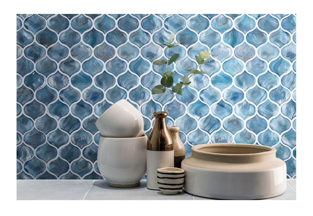 MSI Blue Shimmer Arabesque 10 in. x 10.20 in. x 8mm Glass Mesh-Mounted Mosaic Wall Tile