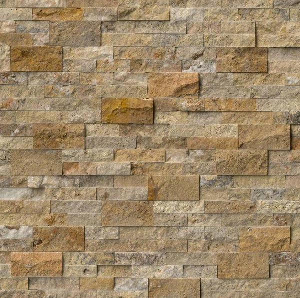 Scabos Travertine Splitface Stacked Ledger Wall Panel 6 in. x 24 in. Natural Stone Tile
