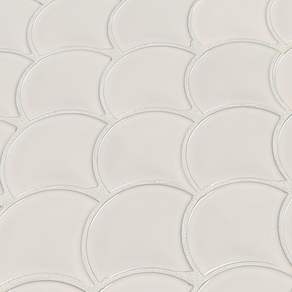 MSI White Glossy Fish Scale Porcelain Mesh-Mounted Mosaic Wall Tile (Box of 15 Sheets)