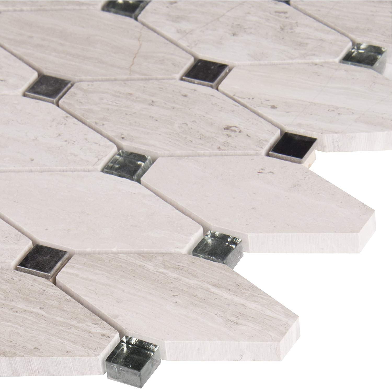 MS International Bayview Elongated Octagon Glass Stone Metal Mosaic Tile - Tenedos