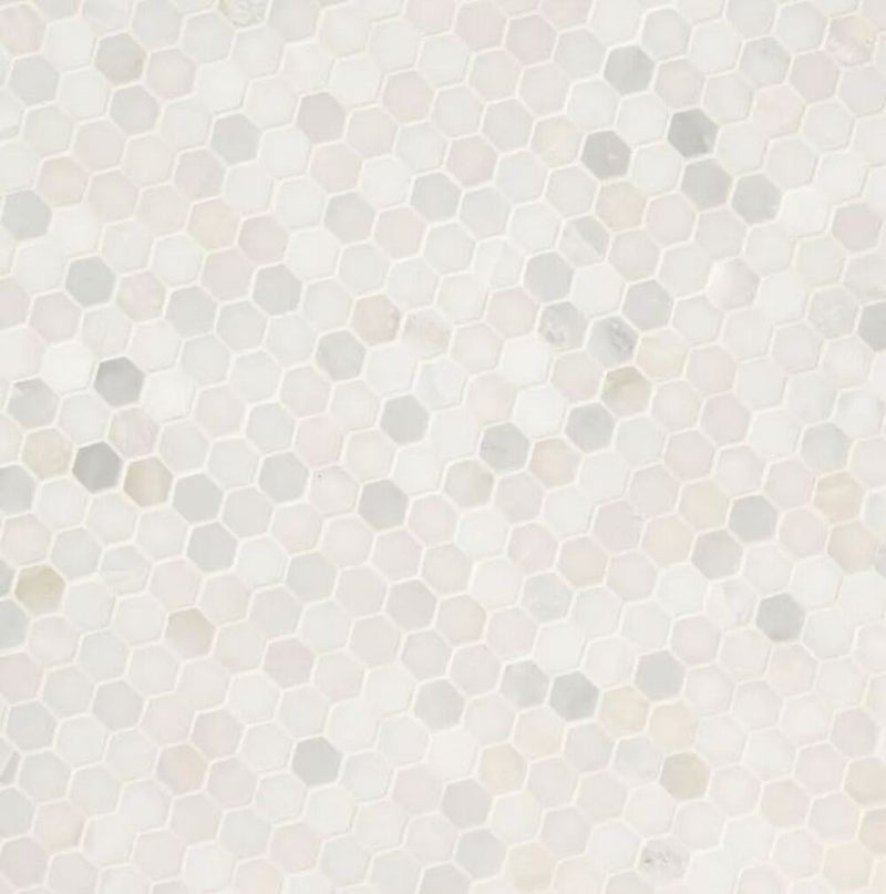 White Creamy Brownish Champagne Hexagon 1 in. Marble Floor Wall Tile Polished for Kitchen Backsplash, Bathroom Shower, Fireplace, Accent decor (Box of 10 Sheets)