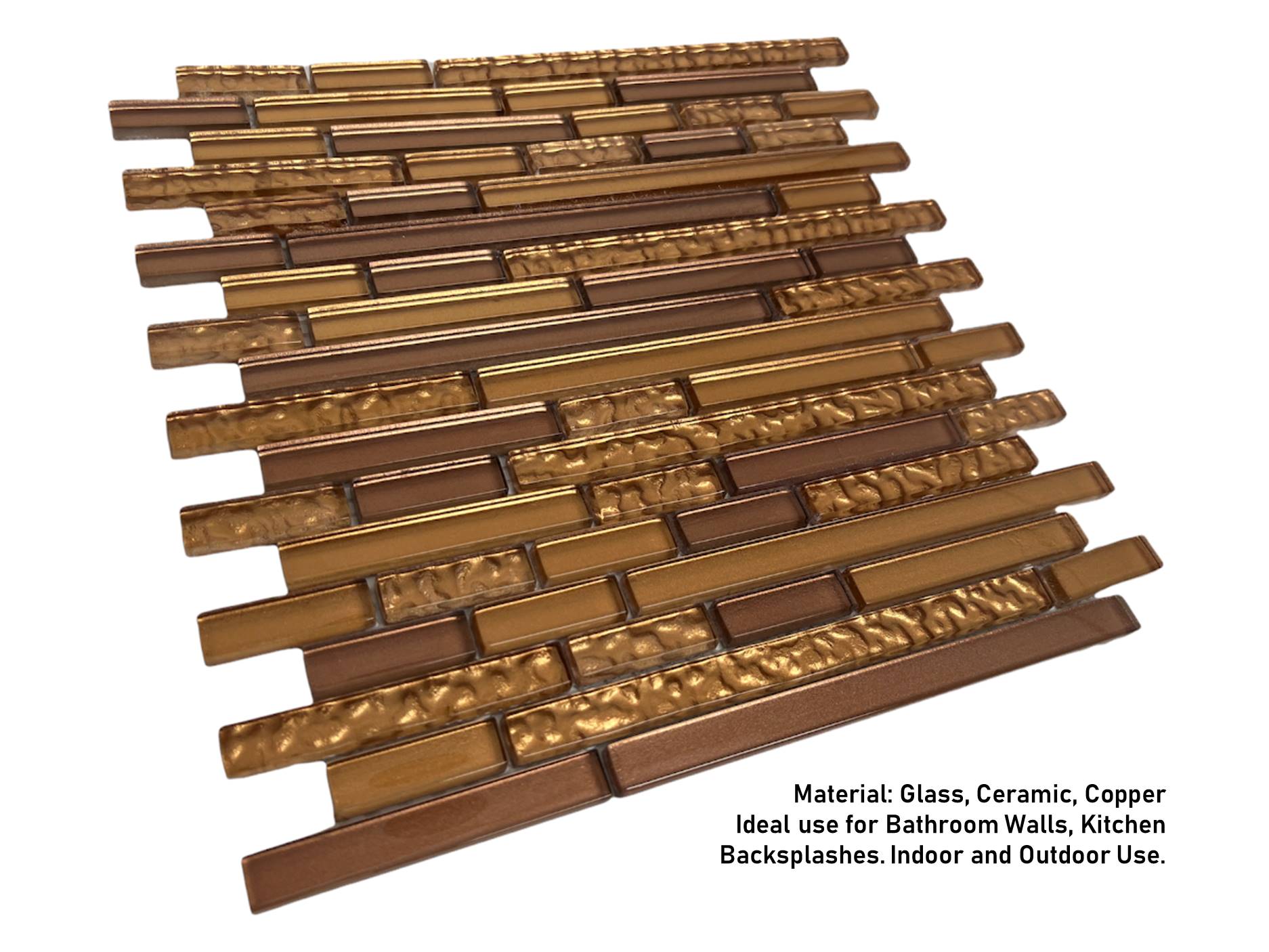 Premium Quality Copper & Gold Glass Mixed Random Pattern Mosaic Tile for Backsplash and Bathroom Wall Designed in Italy