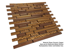 Premium Quality Copper & Gold Glass Mixed Random Pattern Mosaic Tile for Backsplash and Bathroom Wall Designed in Italy