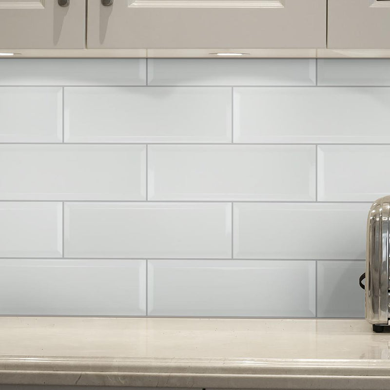 White Ceramic Beveled Subway Wall Tile 4x12 Matte Finish for Kitchen Backsplash, Bathroom, Accent Wall