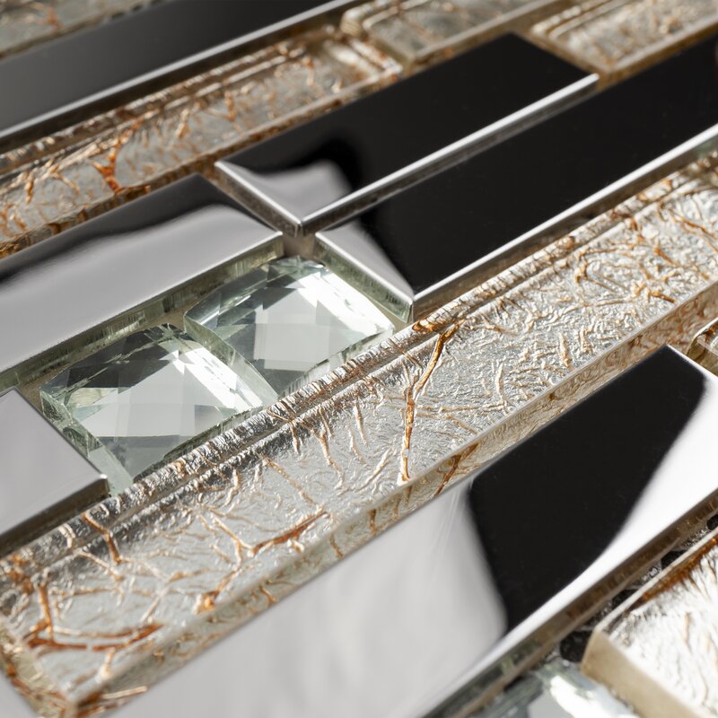 Shiny Stainless + White Diamond Glass + Galaxy Gold Light Glass Tile