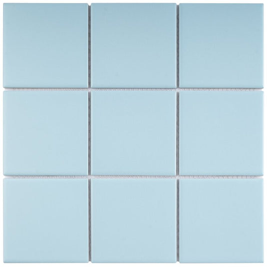 Porcelain 3-3/4 in. x 3-3/4 in. Matte Mesh-Mounted Mosaic for Backsplah, Bathroom Floor & Wall Tiles (11 pcs/case) (Soft Cloud Blue)