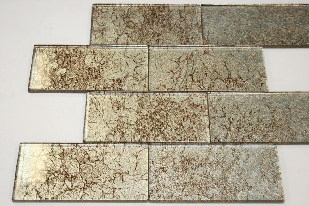 Tenedos Heirloom Gold Galaxy Series 3x6 Light Gold Glass Wall Tile for Kitchen backsplash| Bathroom Shower| Accent Decor