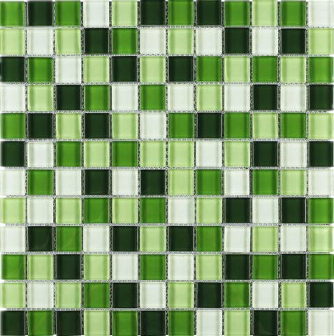 Green Grass 1x1 Square Multi Shade Glass Mosaic Wall Tile for Kitchen Backsplashes, Bathroom Shower, Spa, Pool
