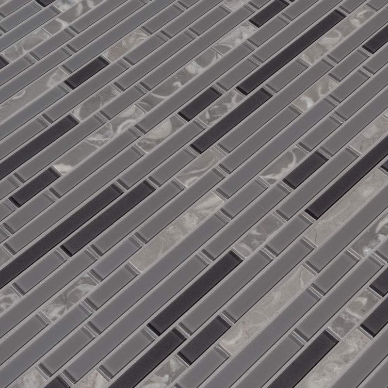 Mix Grigio and Silver Interlocking Glass Mosaic Wall Tile for Kitchen Backsplash, Wall Tile for Bathroom, Shower Wall Tile, Accent Wall