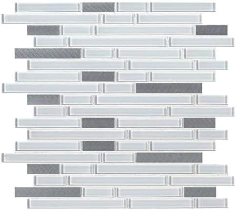 Cotton White and Silver Glass with Metal Mosaic Wall Tile for Kitchen Backsplash, Bathroom Shower Tile, Accent Wall