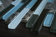 Laguna Blue Random Pattern Glass Wall Tile; Color: Black & Blue Glass with Blue Pearl