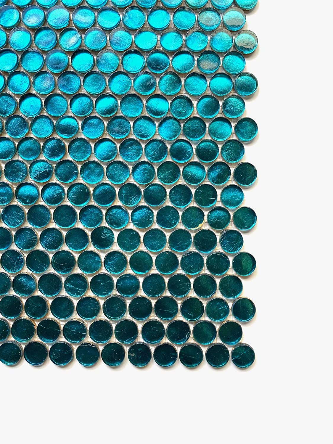 Aqua Aruba Turquoise Shimmer Penny Round Glass Mosaic Wall Tile (Box of 10 Sqft) for Bathroom and Kitchen Walls Kitchen Backsplashes